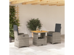 Conjunto 3 Peças Jantar P/ Jardim C/ Almofadões Vime Pe Cinza Dkd Home Decor