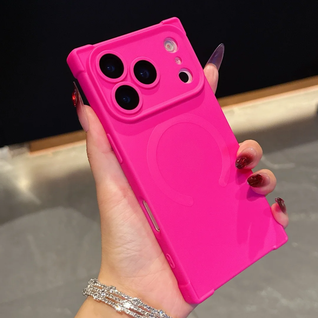 (vermelho 15promax) Capa De Celular Magnética Com Carregamento Sem Fio E Bordas Retas, Em Silicone.