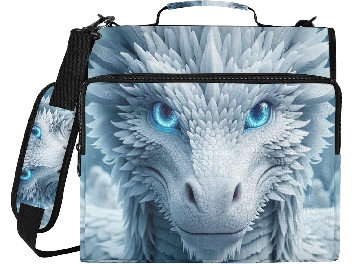 Majestic White Dragon Organizador De Pastas Ice Binder, Fecho Com 3-argolas E Armazenamento, Impermeável Trabalhos