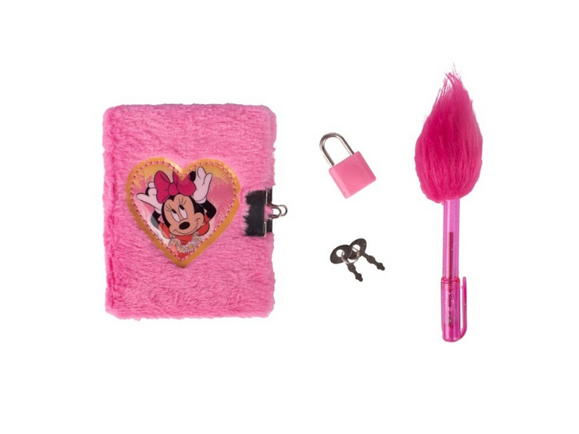 Mini Diário Com Cadeado E Caneta Rosa Com Pompom Da Minnie Mouse 86784