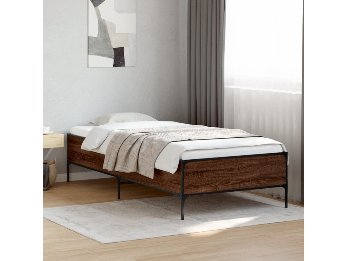 Vidaxl Estrutura De Cama Derivados De Madeira/metal Carvalho Castanho