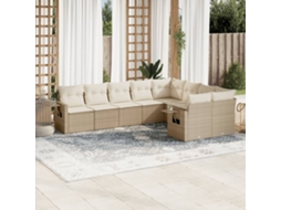 Vidaxl 9 Pcs Conjunto De Sofás P/ Jardim Com Almofadões Vime Pe Bege