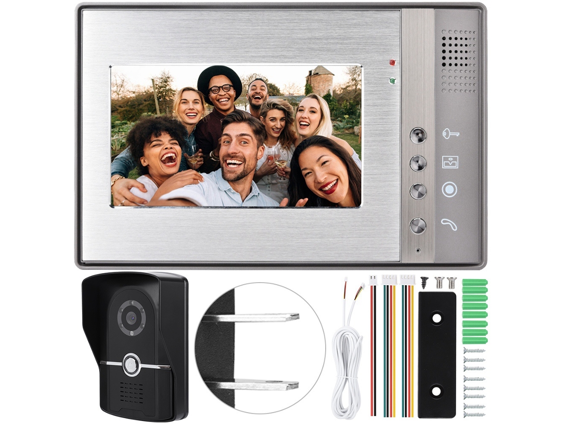 Campainha Intercomunicante De Vídeo Com Fios De 7 Polegadas (ecrã Lcd De 7 Polegadas + Câmara De Visão Noturna Por Infravermelhos)