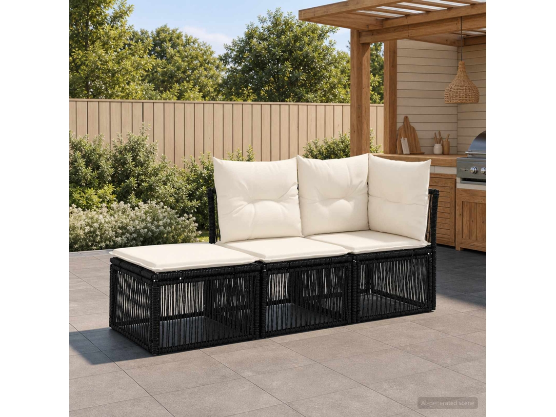 Vidaxl Conjunto De Sofá De Jardim 3 Unid. 3-número De Lugares Preto