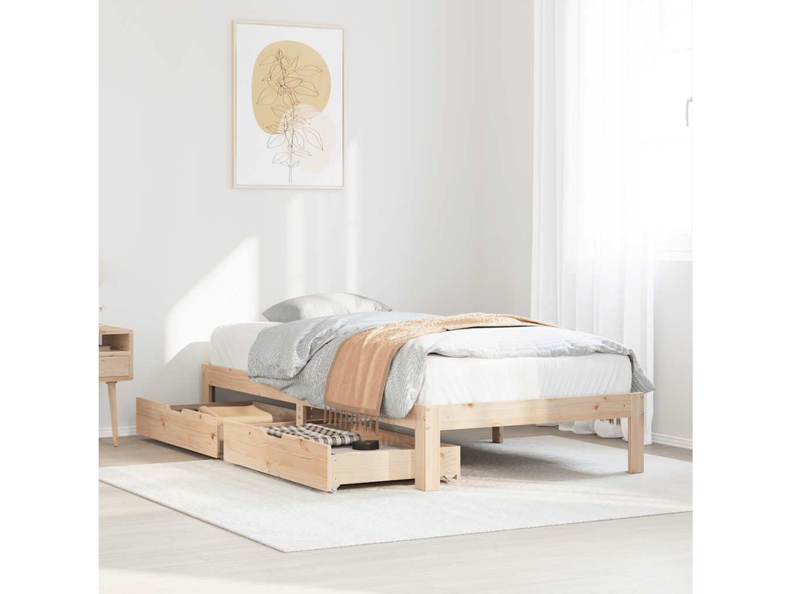 Vidaxl Estrutura De Cama C/ Gavetas 100x200 Cm Madeira De Pinho Maciça