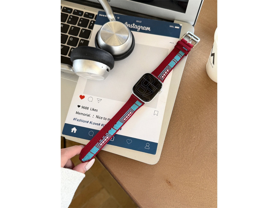 Pulseira para relógio em jacquard Malha com Fivela Pino, compatível com Apple Watch S11 S10 Ultra 38 40 41 42mm, vermelha