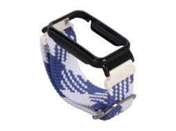 Pulseira com Capa Protetora para Mi Band 7 Pro de Nylon Trançado Elástico Azul Branco e Preto