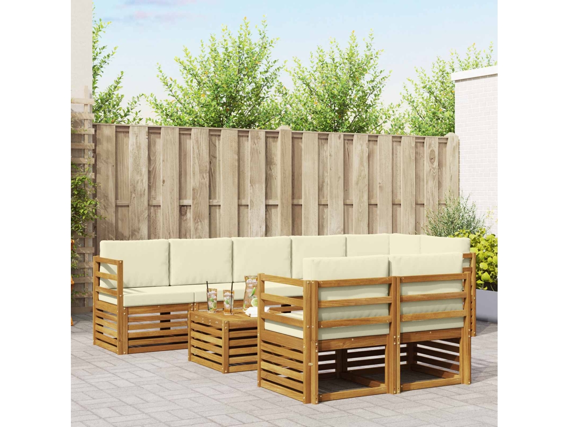 Vidaxl Conjunto De Sofás Para Exterior 9 Unid. Natural E Creme