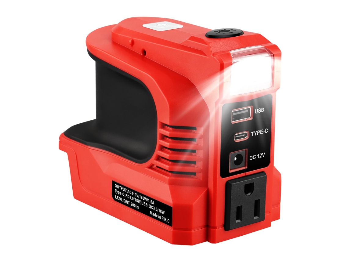 Inversor De Bateria 180w Com Luz Led Para Baterias 18v Viagens Acampamento Emergências Plugue Eua
