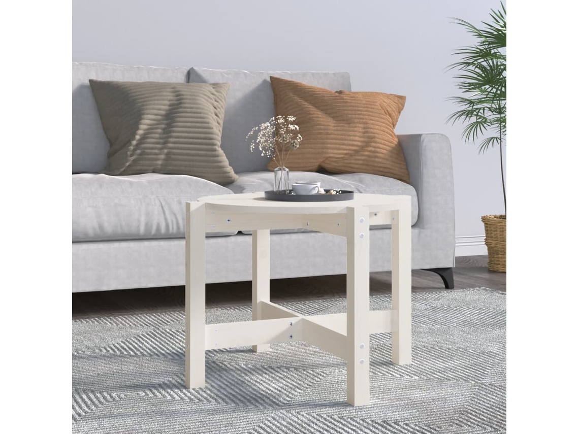 Vidaxl Mesa De Centro Ø 62,5x45 Cm Madeira De Pinho Maciça Branco
