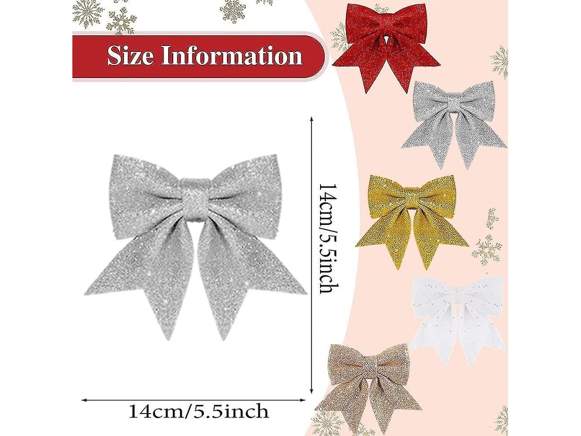 Conjunto De Laços Dourados Com Glitter Para Árvore De Natal, 5,5 Polegadas, Para Guirlandas E Decorações.