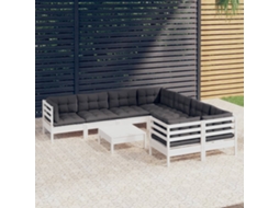 9 Pcs Conjunto Lounge De Jardim C/ Almofadões Pinho Branco Dkd Home Decor