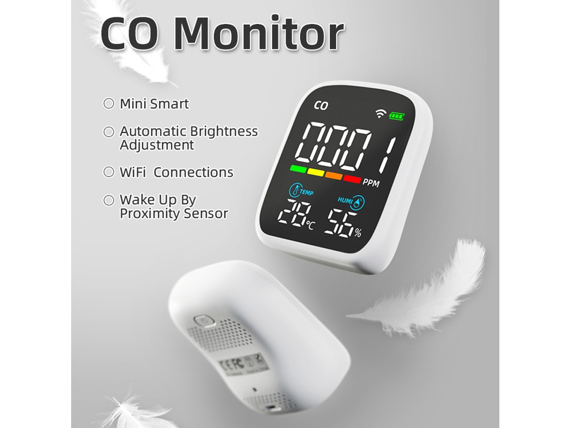 Detector De Co Com Wifi Tuya, Temperatura E Umidade, Sensor Eletroquímico Portátil
