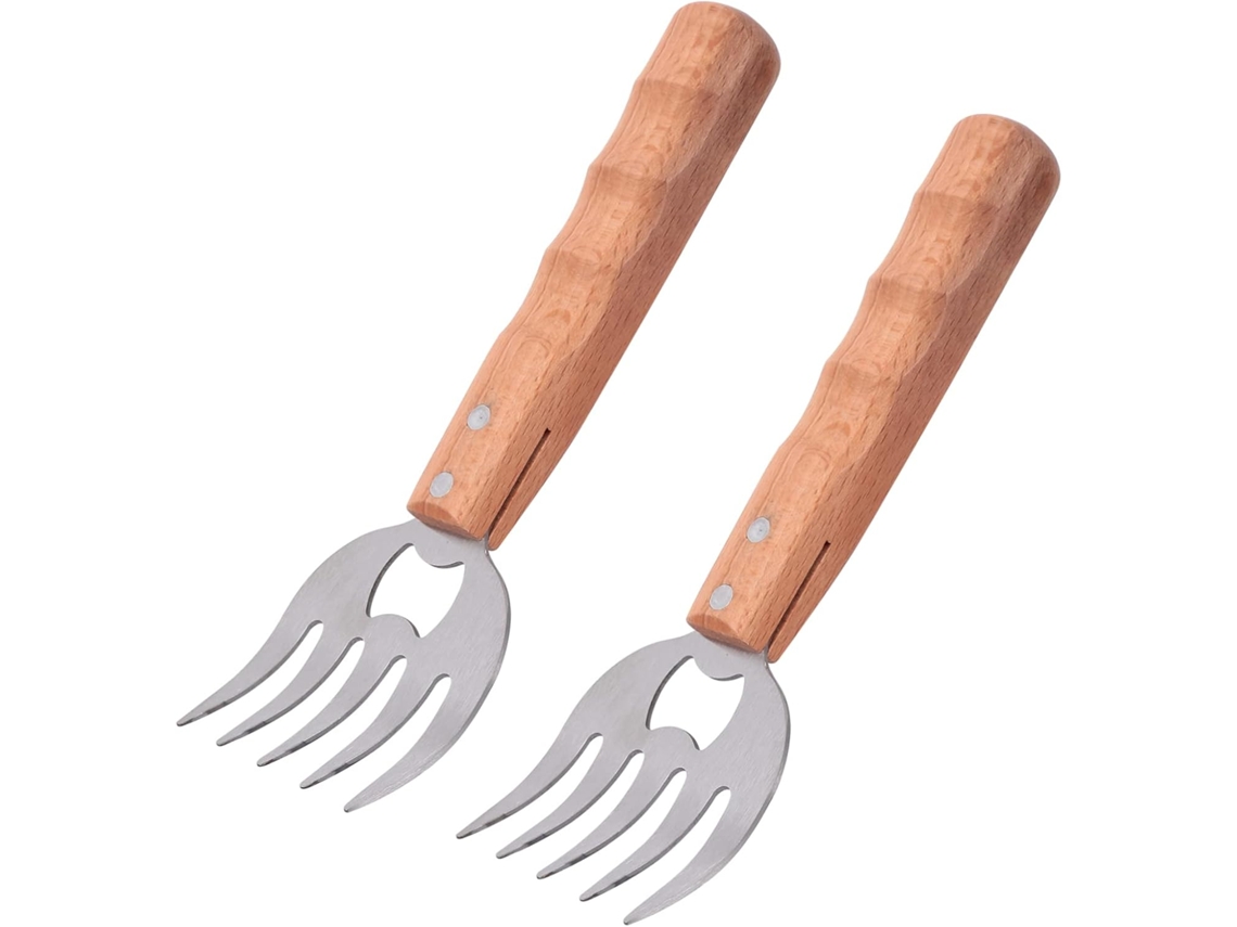 Desfiador De Carne Amosfun 2 Peças Para Churrasco, Ideal Para Frango, Carne Bovina E Suína, Com Cabo De Madeira E Ponta