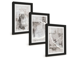 Composição De Quadrospadrões De Grãos De Madeira Cinza Moldura Preta Imagens Para Um Quarto Infantil Espelharte (3 Peças 20x30 Cm)