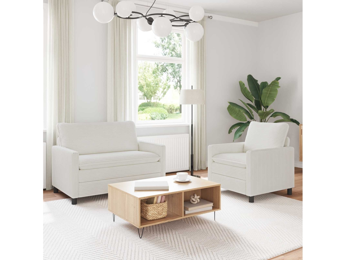 Vidaxl Conjunto De Sofás 2 Pcs Creme Poliéster