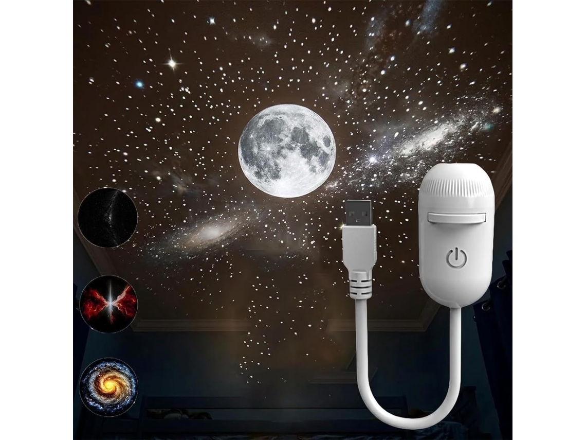 Projetor Galáxia 2em 1com Luz Noturna, Ajustável em 360°, Alimentado por USB, com Vários Filmes para Projeção, Projetor