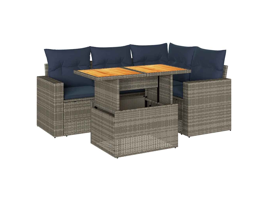 Conjunto de 5 Sofás de Jardim com Almofadões Vime Pe Cinzento MAISON EXCLUSIVE (5 pcs)