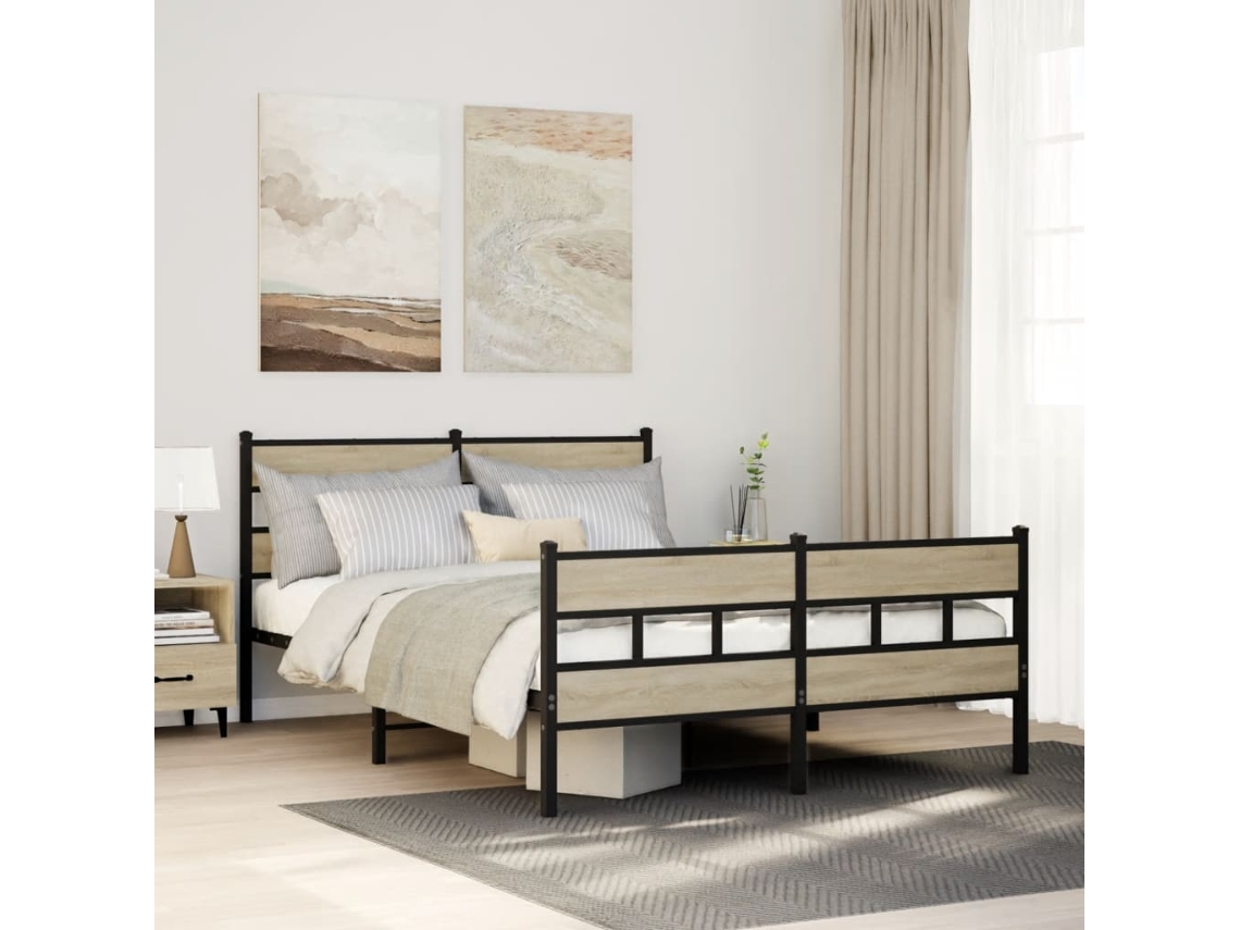 Estrutura De Cama Sem Colchão 160x200cm Metal Carvalho Sonoma