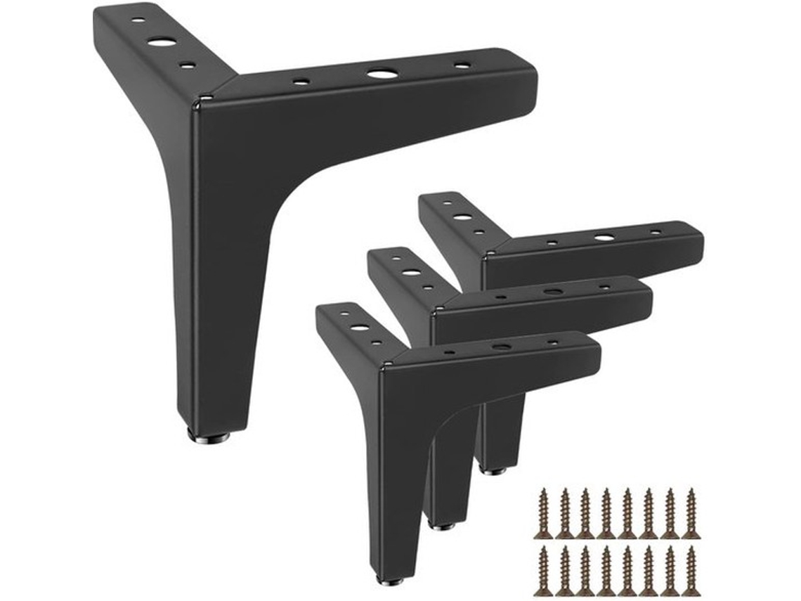 Pés De Mesa 15 Cm - Conjunto De 4 - Pés De Mesa Metálicos - Preto - Forma Moderna Triangular - Inclui Parafusos