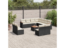 Conjunto de Sofá de Jardim 12 Peças C/ Almofadões Vime Pe Preto Dkd Home Decor