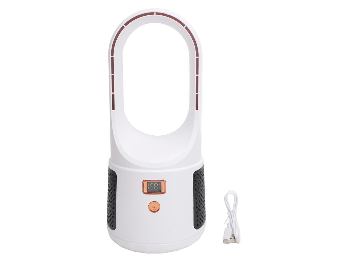 Ventilador de Mesa Sem Pás Usb Portátil 6 Velocidades Silencioso com Display de Energia Branco