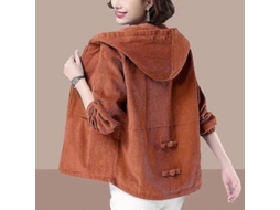 Jaqueta feminina corta-vento, primavera/outono, estilo coreano, modelagem solta, com zíper, capuz, casual, algodão/poliéster, marrom/creme, tamanho PP