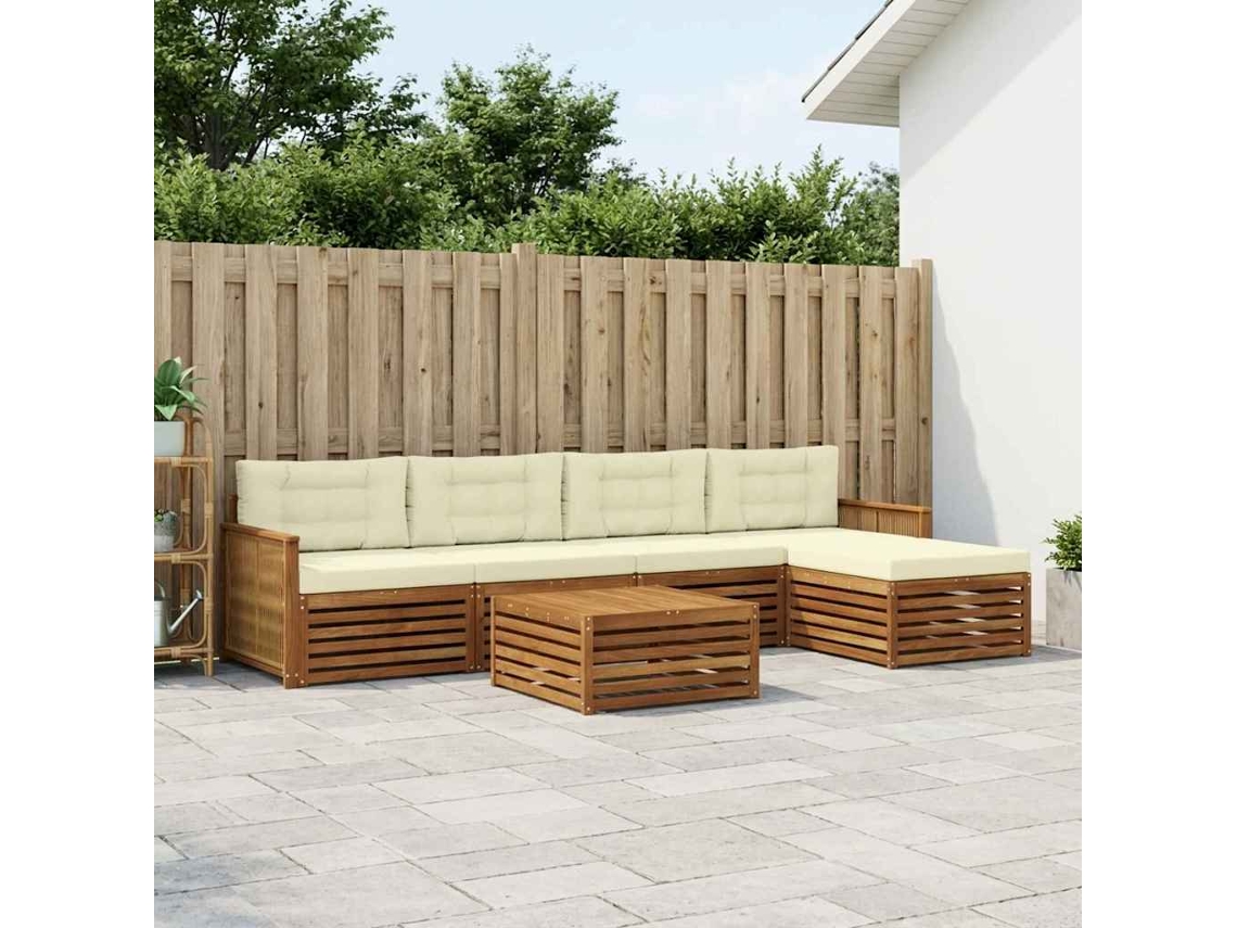 Vidaxl Conjunto De Sofás Para Exterior 6 Pcs Natural E Creme
