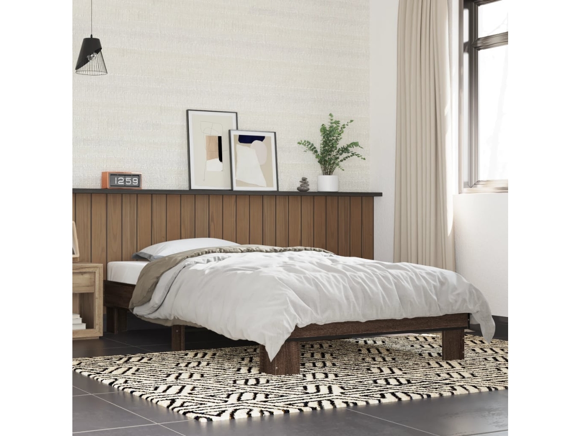 Estrutura De Cama Derivados De Madeira/metal Carvalho Castanho