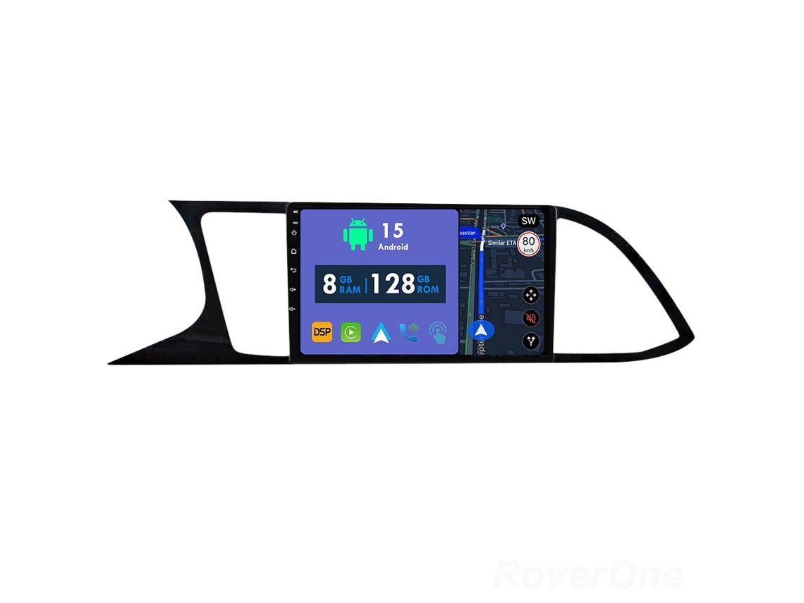 Auto Rádio Carro Bluetooth Autoradio 8GB RAM 128G ROM CarPlay Navegação GPS Ecrã Táctil RoverOne para Seat Leon 3 2012-2020  