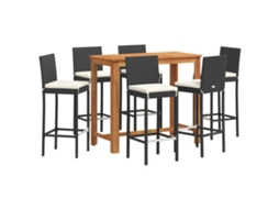 Conjunto de Bar para Jardim 7 Pcs Vime Pe/acácia Maciça Preto MAISON EXCLUSIVE