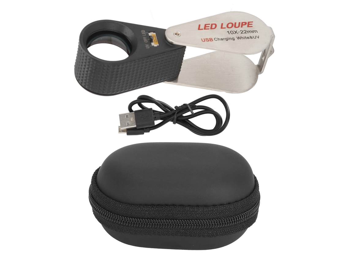 Lupa Para Joalheiros 10x Recarregável Plegável Com 6 Luzes Led E 7 Lâmpadas Uv Lupa De Bolso Para Joalheria