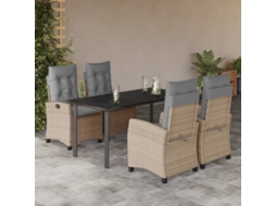 Vidaxl 5pcs Conj. Jantar Jardim C/ Almofadões Vime Pe Bege Misturado