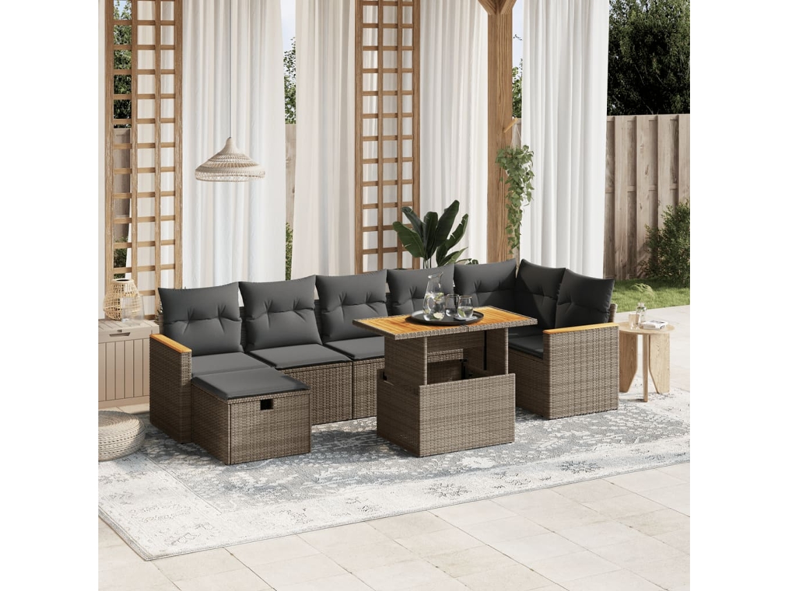 Vidaxl 8 Pcs Conjunto Sofás De Jardim C/ Almofadões Vime Pe Cinzento