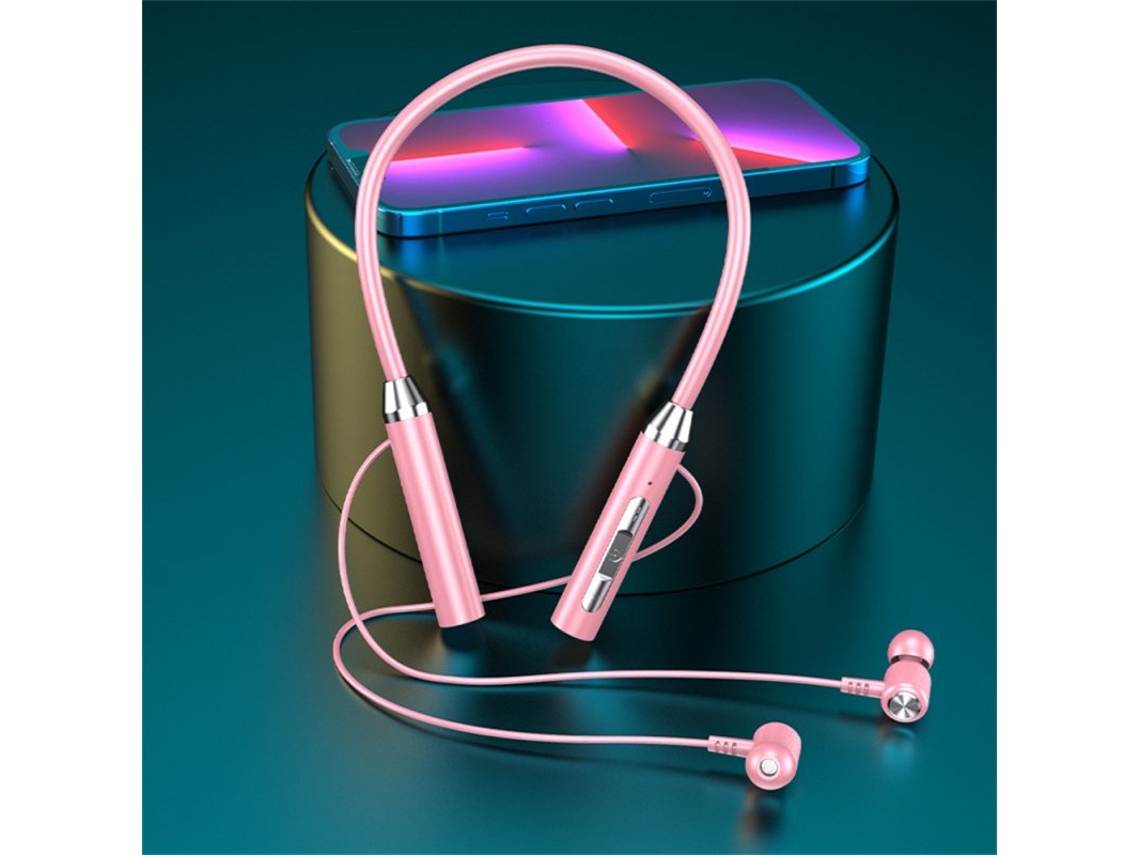 Auriculares Bluetooth Sem Fio 5.4 Pendurado no Pescoço Tipo Estéreo com Redução de Ruído com Microfone Rosa