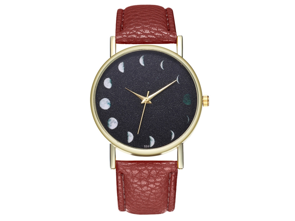 Relógio de quartzo com pulseira de couro PU, design simples e moderno, unissex, cor marrom lua.
