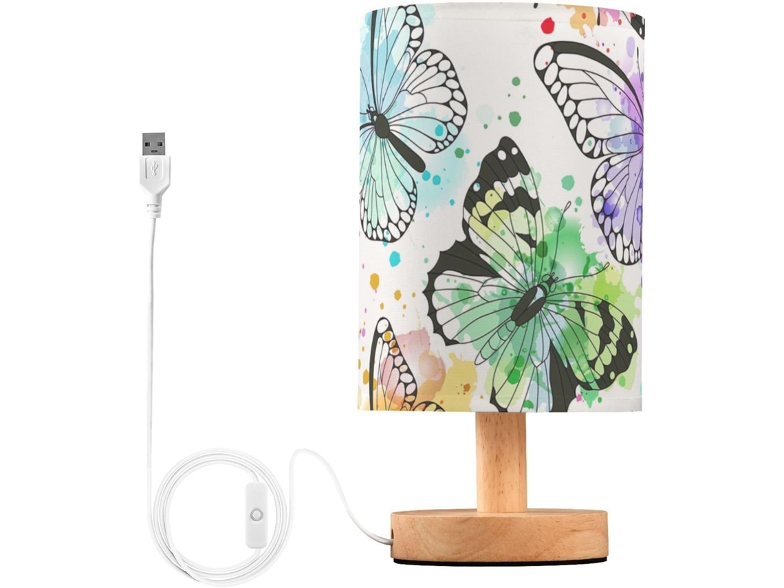 Abajur De Mesa Frodotgv Com Silhuetas Borboletas Em Aquarela E Cúpula, Ideal Para Varanda, Cozinha, Banheiro E Mesa De