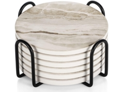 Conjunto De 6 Bases Para Copos – Bases Para Copos – Efeito Mármore – Decoração De Casa – Cerâmica – Preto