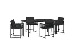 Conjunto 5 De Jantar De Jardim Com Almofadas Vidaxl Preto Rattan Pe