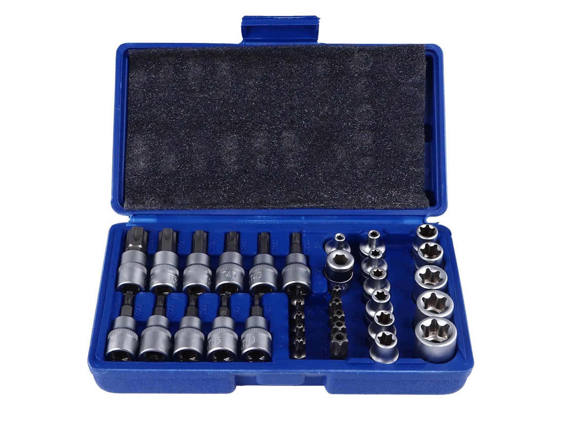 Conjunto de Bits de Parafusadeira Estrela com Soquete 34pcs em Caixa para Reparo de Bike Moto Carro