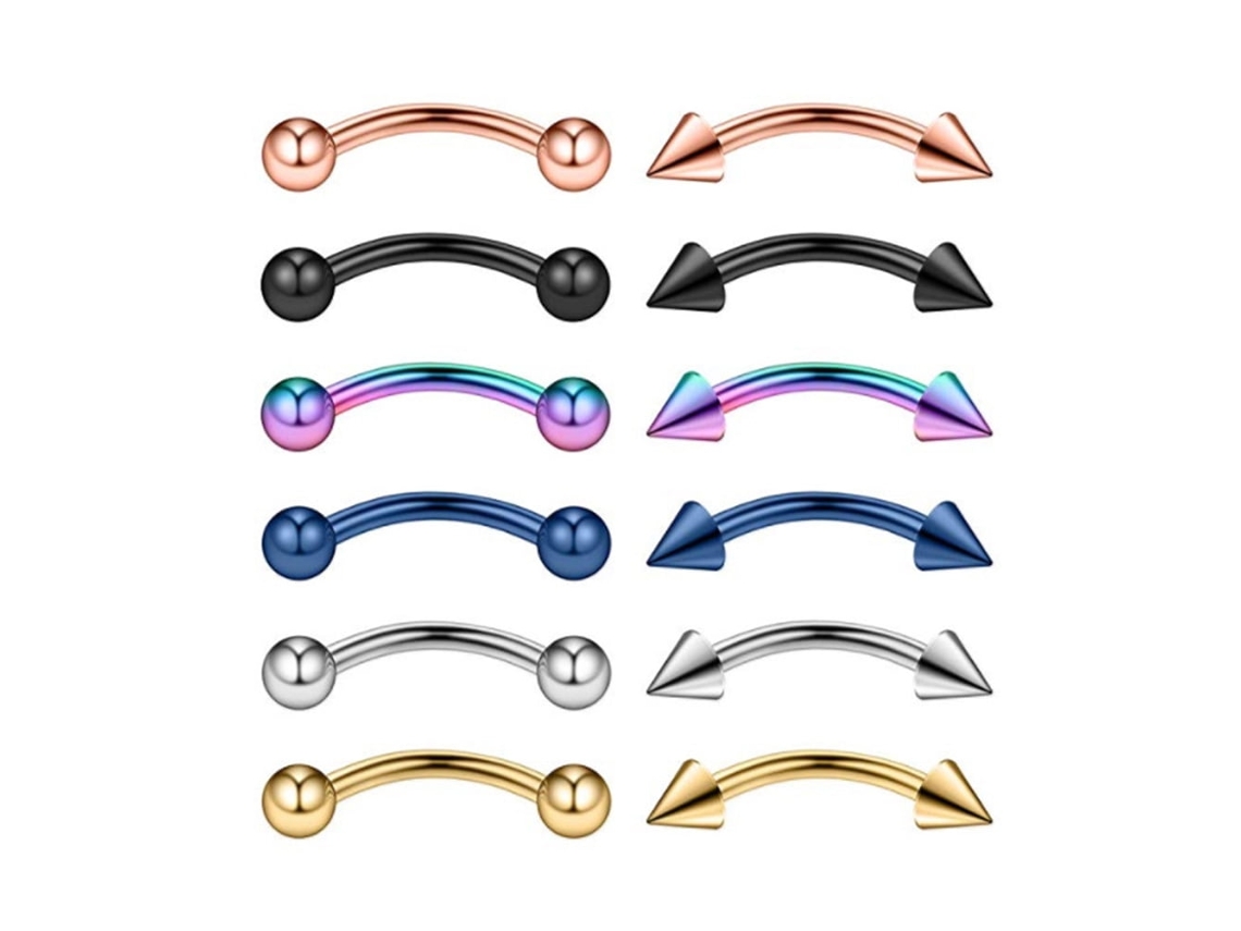 12 Piezas De Acero Inoxidable, Pendientes Curvos Para Cejas, Nariz, Labio, Piercings, Joyería Sencilla Para Piercing Corporal.