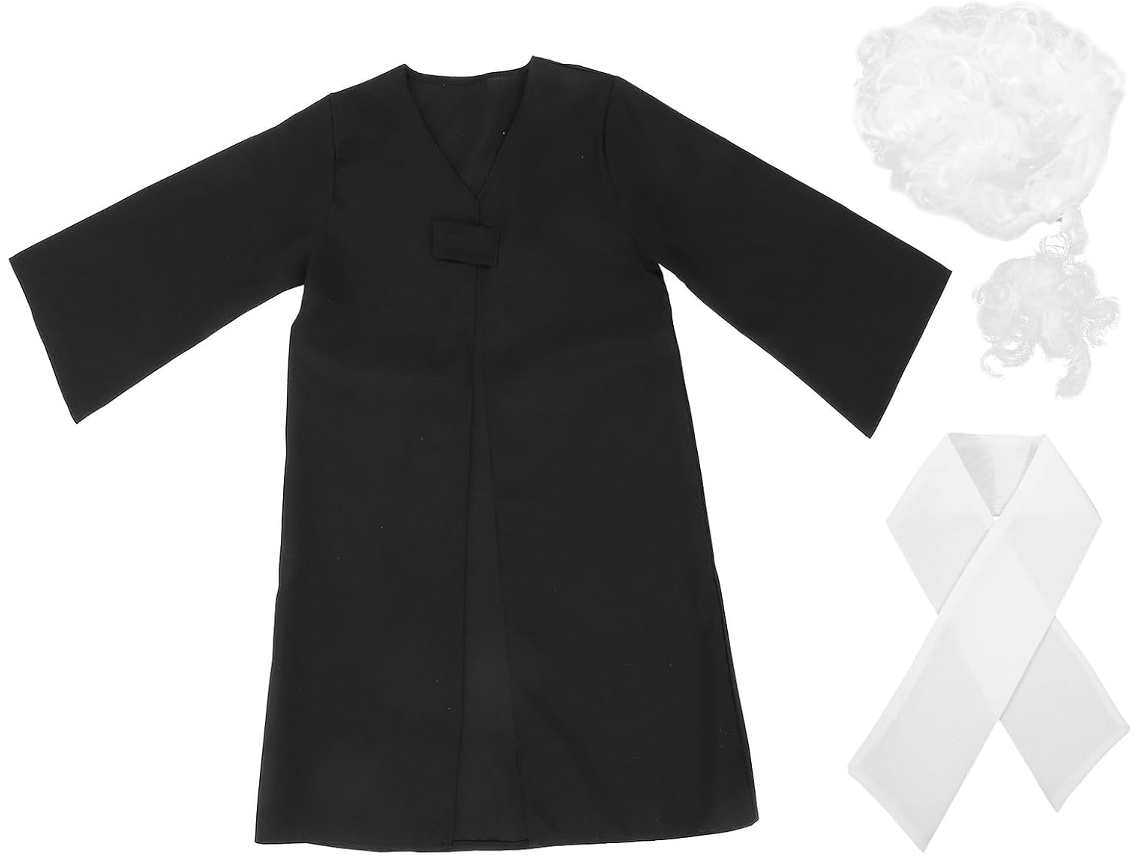 Fantasia De Juiz Para Meninos E Meninas Com Peruca E Martelo - Roupa Para Jogos Educativos E De Interpretação De Papéis