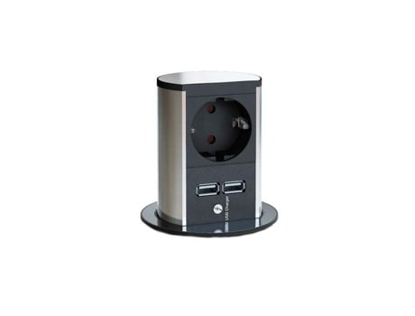 Módulo Plugue do Elevador 1Schuko2Usb Alumínio Anodizado e Plástico Preto BACHMANN