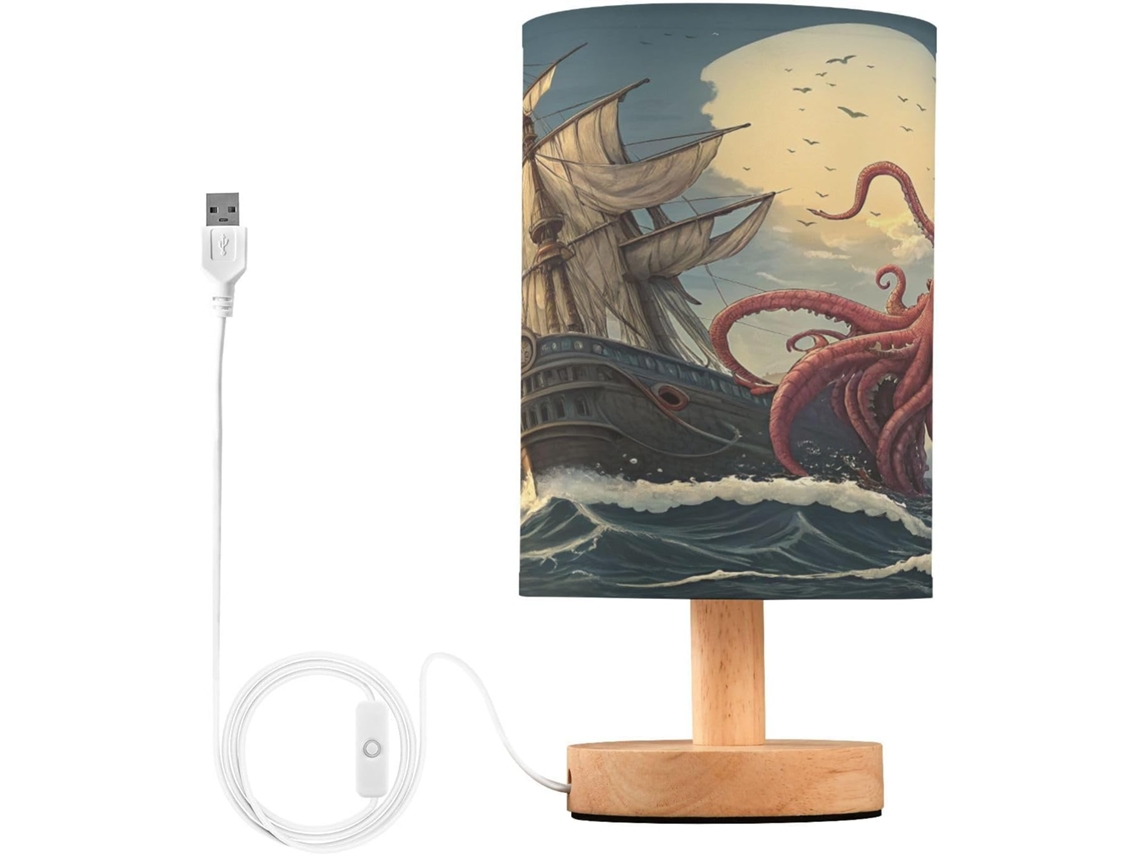 Abajur De Cabeceira Led Em Formato Polvo Para Quarto, Luminária De Leitura Com Portas Usb E Cúpula Tecido Para Sala