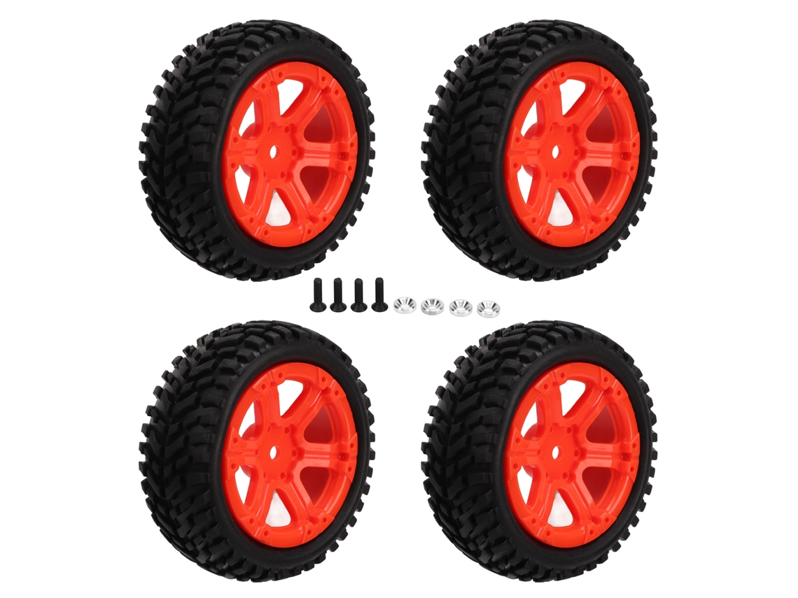 Mali 4pcs Pneus de Borracha Rc com Aros Hex 12mm Conjunto de Pneus para Carro Rc Escala 1/16 Vermelho