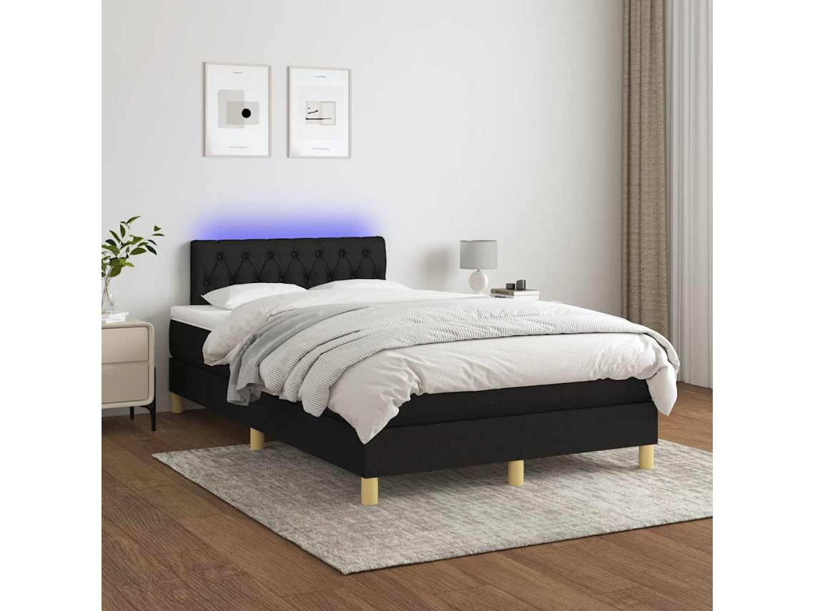 Vidaxl Cama Box Spring C/ Colchão E Led 120x200 Cm Tecido Preto
