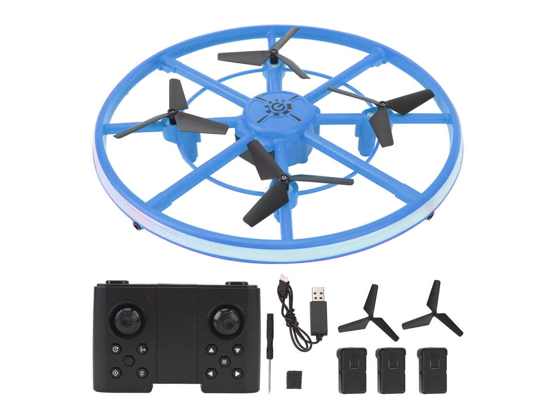 Mali drone para Crianças com Luz Led Controle Remoto Obstáculo Evitação Modo Sem Cabeça 3 Baterias Azul