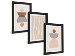 Composição De Quadrosformas Abstratas Em Marrom E Bege Moldura Preta Imagens Para Um Quarto Infantil Espelharte (3 Peças 20x30 Cm)
