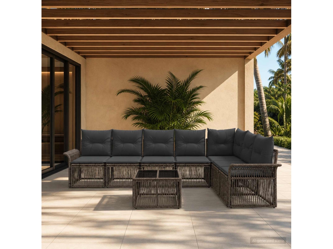 Vidaxl Conjunto De Sofá De Jardim 8 Unid. Cinzento Vime Pe