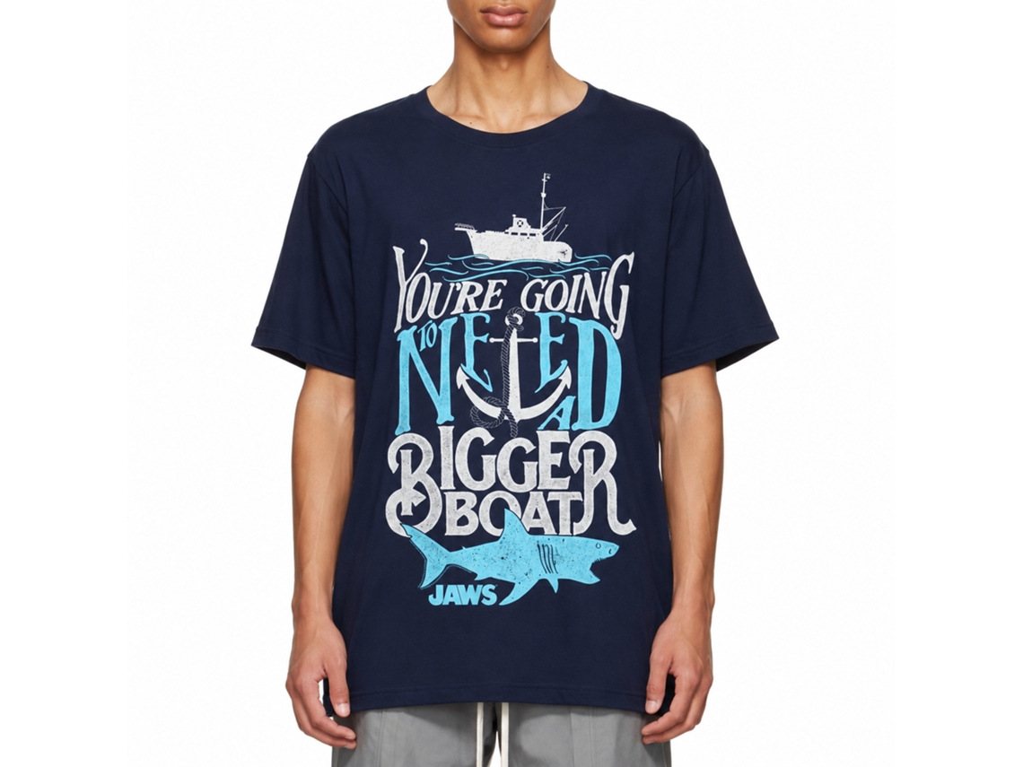 Rockinstone Jaws Movie Typography Navy Adult T-shirt Size:xxl